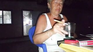 A neighbor fucked me on the street and in the kitchen in a café