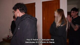 Friends arrive home after a party and end up having a threesome!