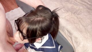 Horny Japanese Schoolgirl Stepsister Begs For Rough Sex & Gets Massive Cum Facial All Over Her Glasses!