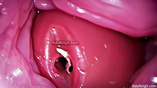 Camera in Vagina, Cervix POV, Tiny Cucked by Giant ‘Couple’, Cum in Condom and Creampie - Full Clip