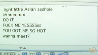 As she goes up and down on a hard dick her asian ass gets penetrated