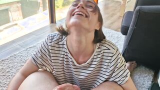 Waited a month for a blowjob, filled a cutie with cum with a bob