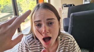 Waited a month for a blowjob, filled a cutie with cum with a bob